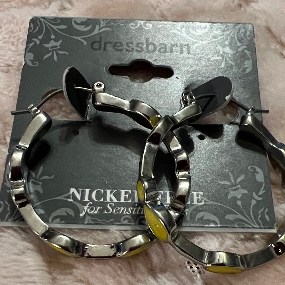 3/$18 Dressbarn Silver and Yellow Hoop Earrings Lot 3014
